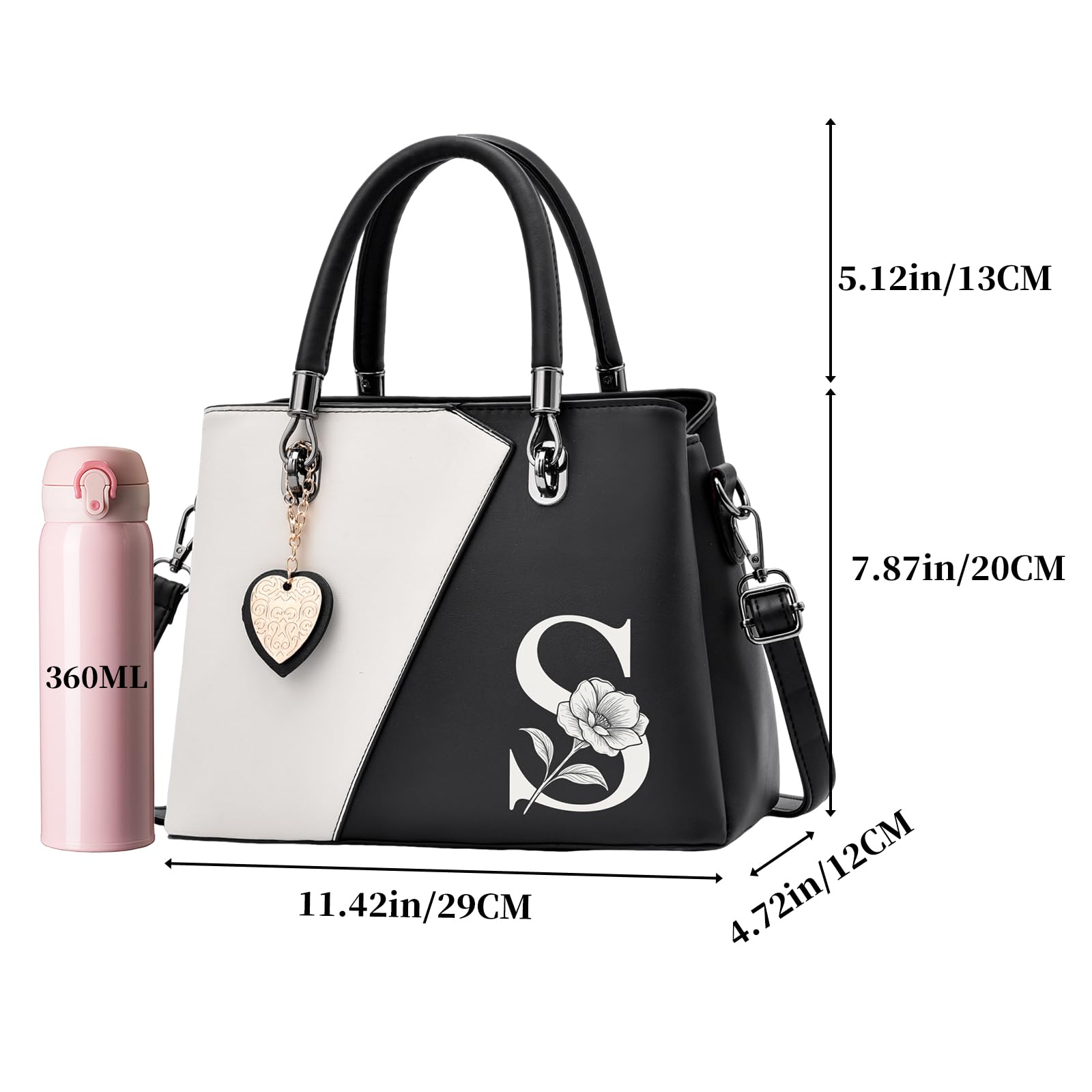 I IHAYNER Women PU Leather Purses and Handbags Top Handle Satchel Tote Shoulder Crossbody Initial Handbag for Ladies Black-S