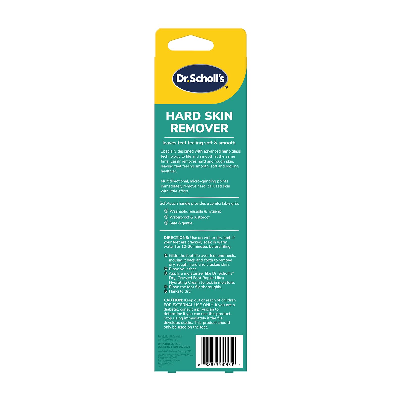 Dr. Scholl's Hard Skin Remover Nano Glass Foot File - Foot Callus Remover, Durable Foot Scrubber, Dead Skin Remover, Hygienic Pedicure Tool, Long Lasting Foot Buffer, Soft Smooth Feet