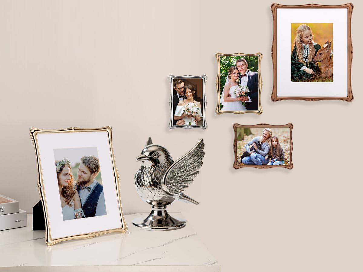 GorYeeFine 8x10'' Premium Alloy Gold Picture Frame with Acid Free Mat 5x7'',Hi-End Décor Metal Frames 5x7'' with Black Velvet Backing for Desktop Display and Wall Decor