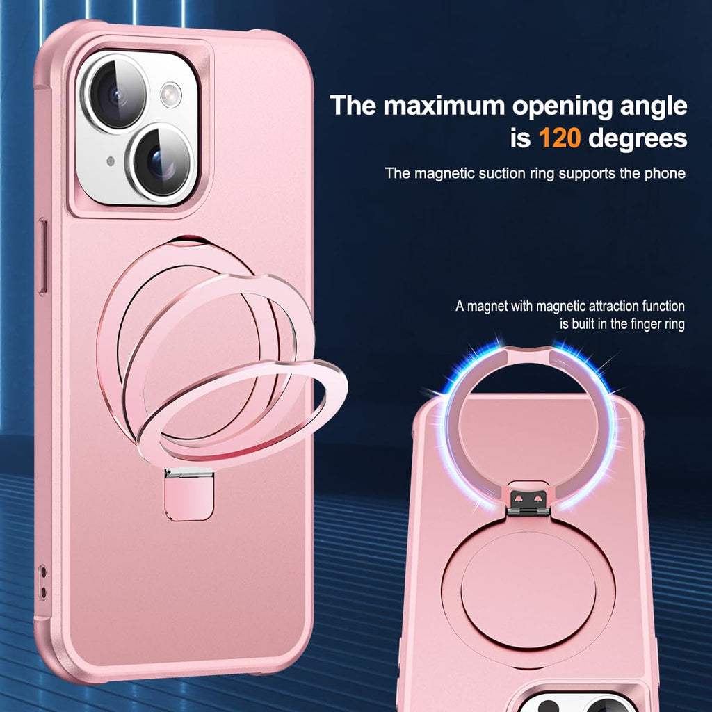 SKYLMW Compatible with iPhone 13 Case & iPhone 14 Case with Invisible Magnetic O-Ring Stand Phone Cases for 13 & 14 6.1" [Compatible with Mag-Safe][Great Grip Feeling], Rose Gold