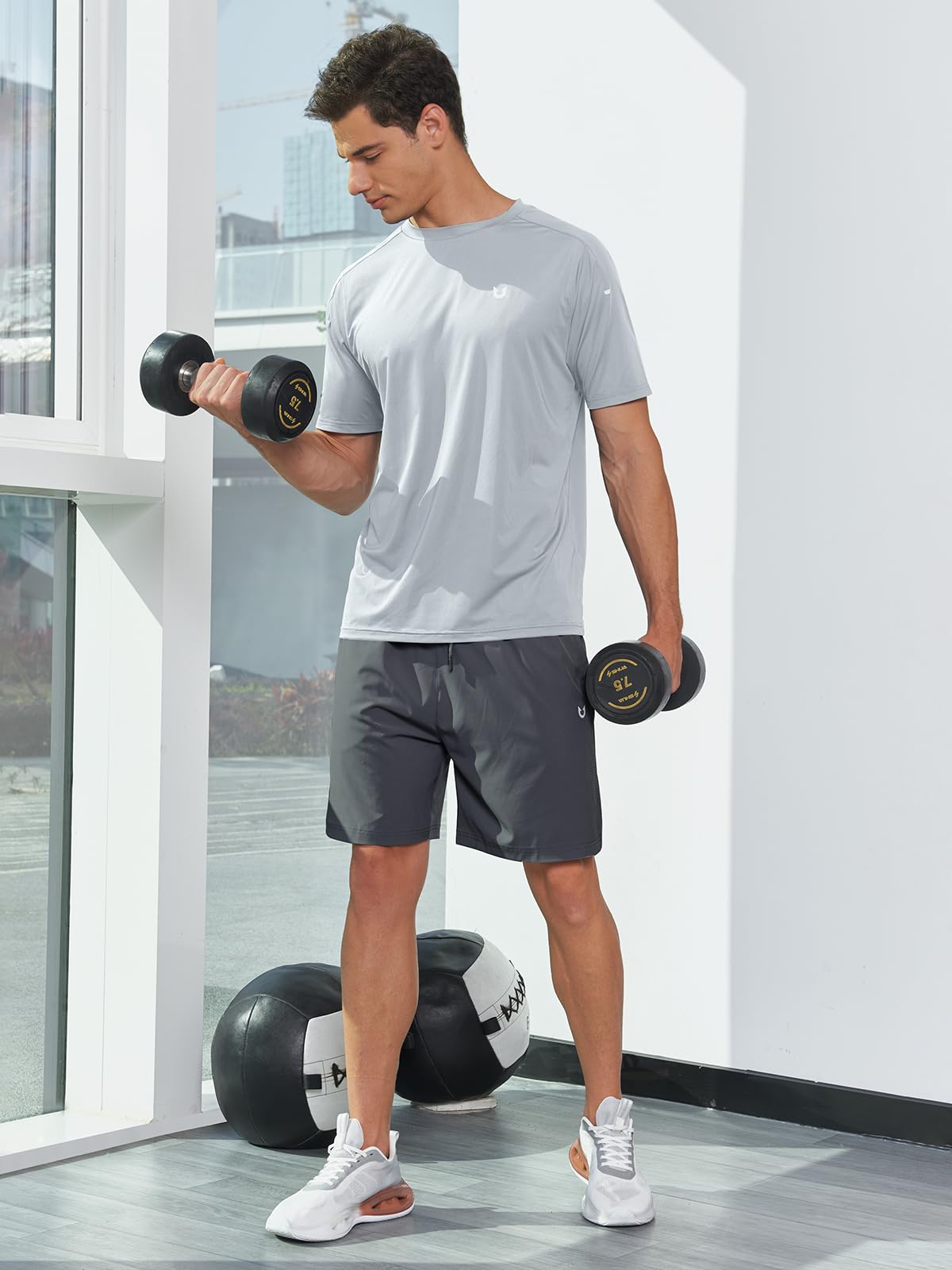 NORTHYARD Men's Athletic Running T-Shirts Quick Dry Workout Shirts Short-Sleeve Sports Gym Tee Tops Performance Activewear Lightgrey M