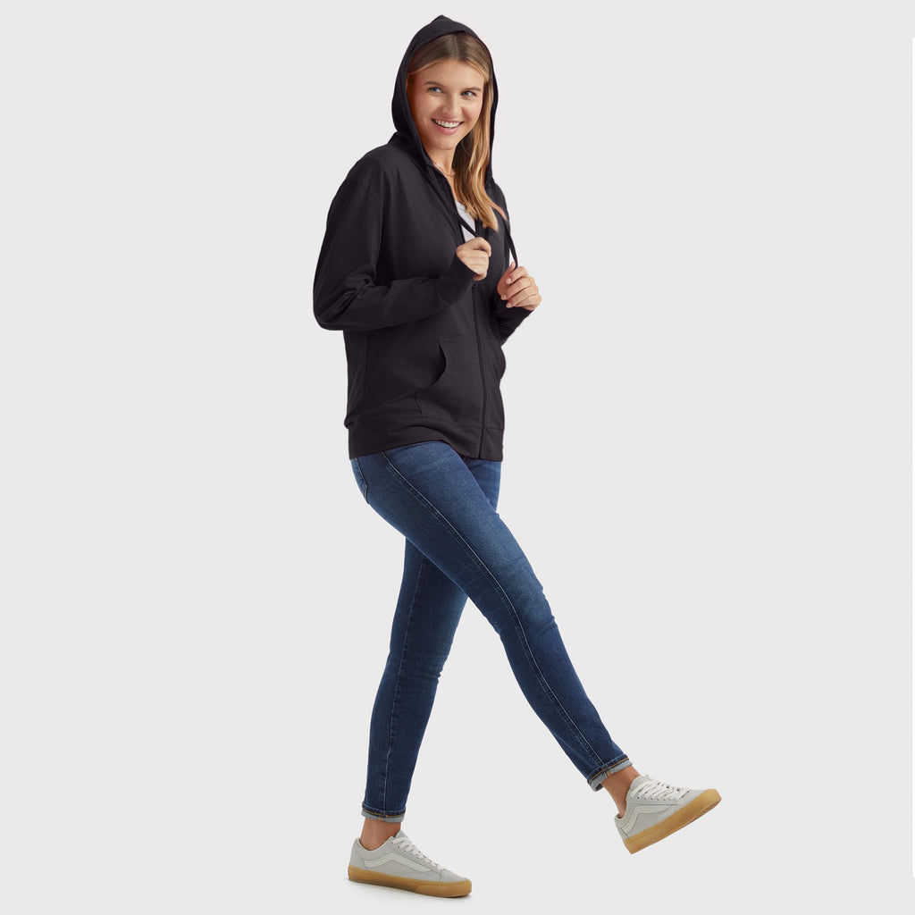 Hanes Women's Jersey Full Zip Hoodie, Black, Medium