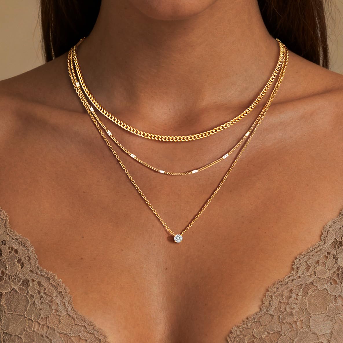WomenGifts Layered Gold Necklaces for Women, 14K Gold Plated Dainty Cute Pendant Necklace Jewelry Set, Chunky Stackable Cuban Chain Choker Collar, Trendy Waterproof Non Tarnish Jewelry Gift