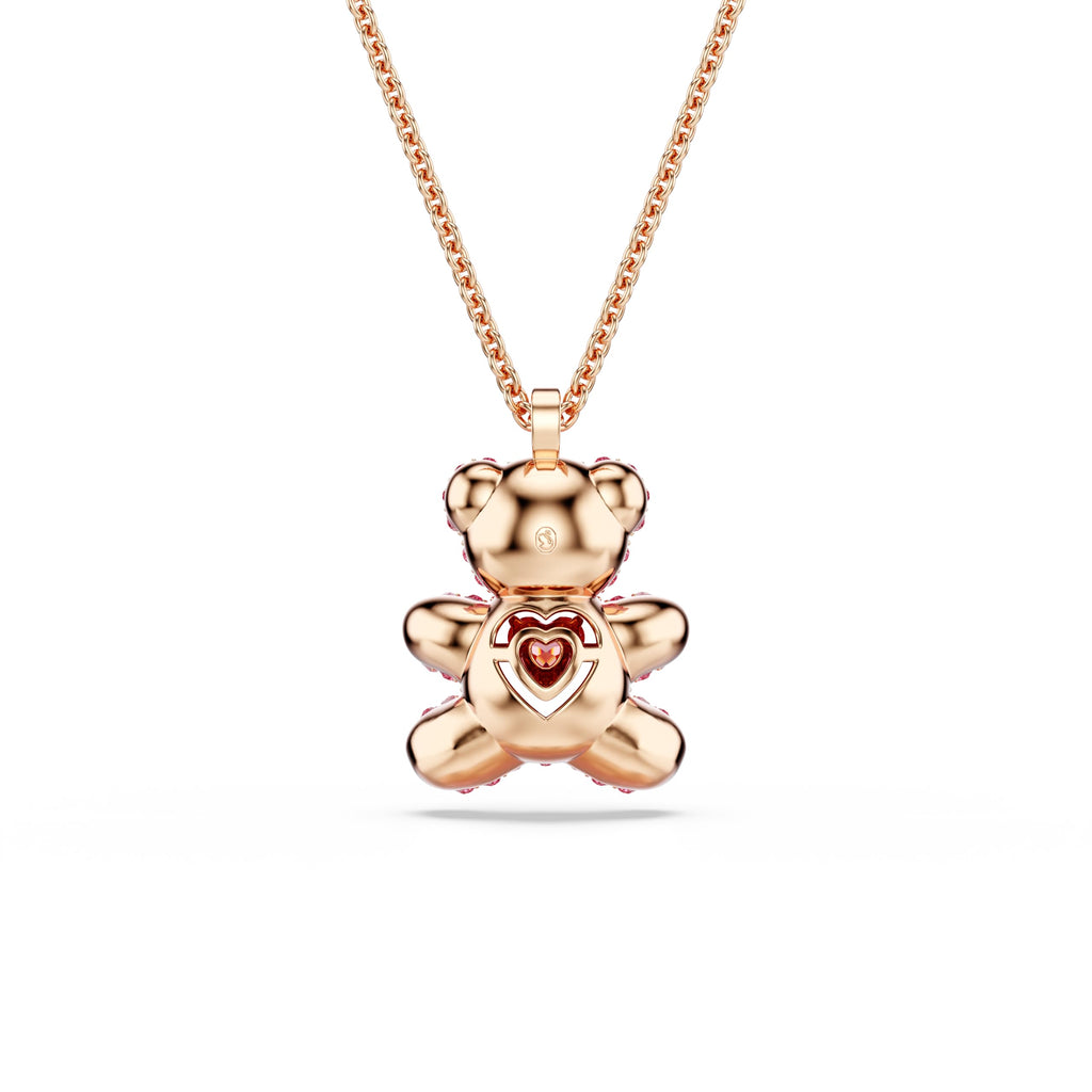 Swarovski Teddy Bear Pendant Necklace, Pink Crystals, Rose Gold-Tone Finish