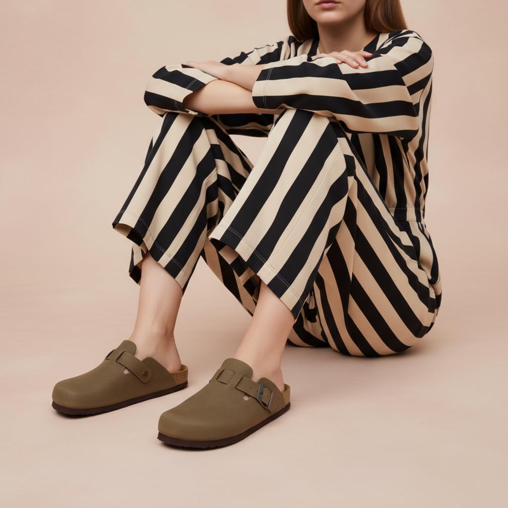 CUSHIONAIRE Hana Womens Clogs | Comfortable Vegan Suede Clogs for Women | Slip On Potato Shoes with Cork Footbed & Arch Support, Brown 8.5W