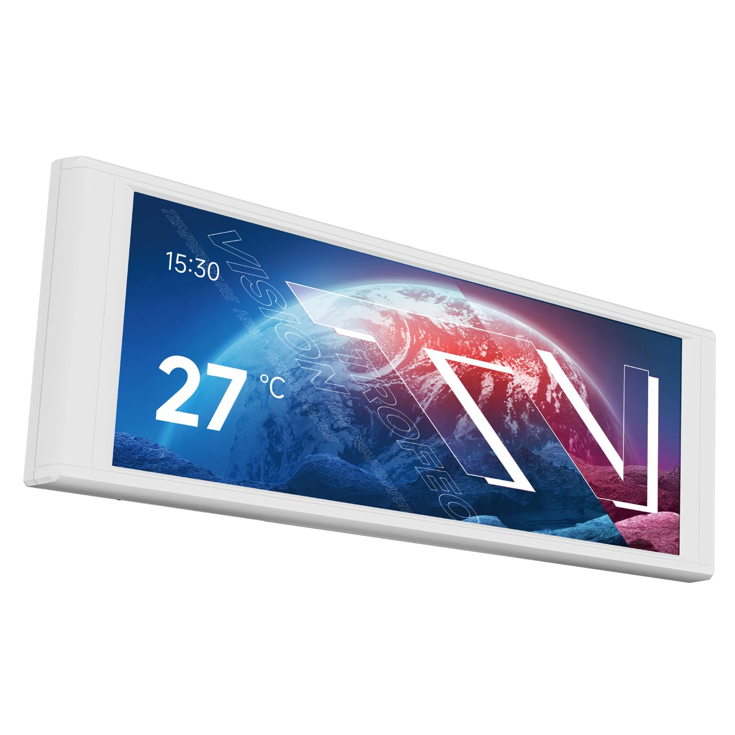 Thermalright Trofeo Vision LCD White Edition Case Sub-Display Features a 6.86-inch Full-Color LCD Screen (1280x480 Resolution) with Magnetic Panel Design. Supports DIY Dynamic/Static Images (White).