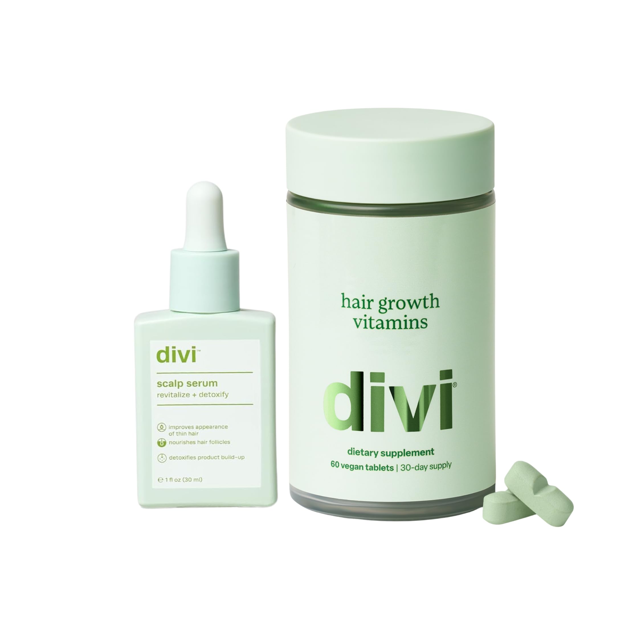 Divi Daily Growth System – Includes Scalp Serum (30ml) & Hair Vitamins (60 Count) – Targets Shedding, Supports Growth & Nourishes Follicles for Fuller, Thicker, Healthy-Looking, 2 Piece Set