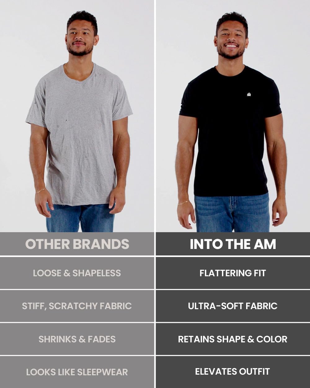 INTO THE AM Men's Logo Basic Tees - Fitted Essential Crewneck Blank T-Shirts Casual Gym Classic Short Sleeve True Fit Fashion Undershirts Tshirts for Guys (Black, Large)