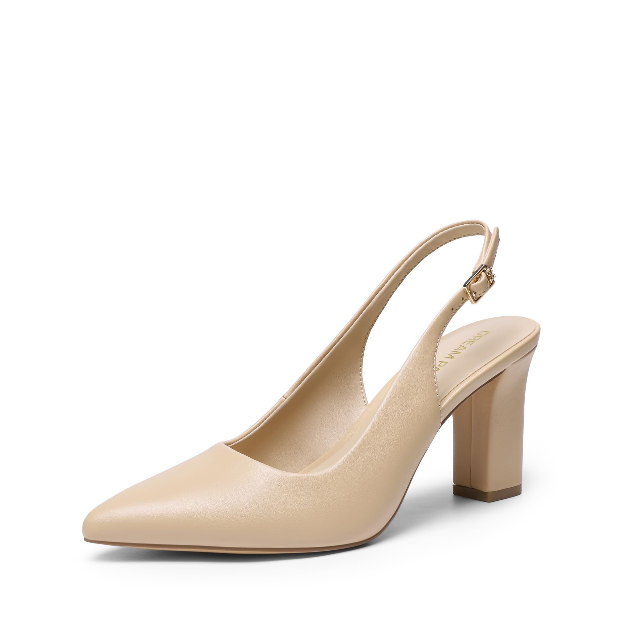 DREAM PAIRS Womens Slingback Heels Chunky Block Heels Pointed Toe Closed Toe Pumps Comfortable Work Office Business Shoes,Size 10,Nude,SDPU26013W