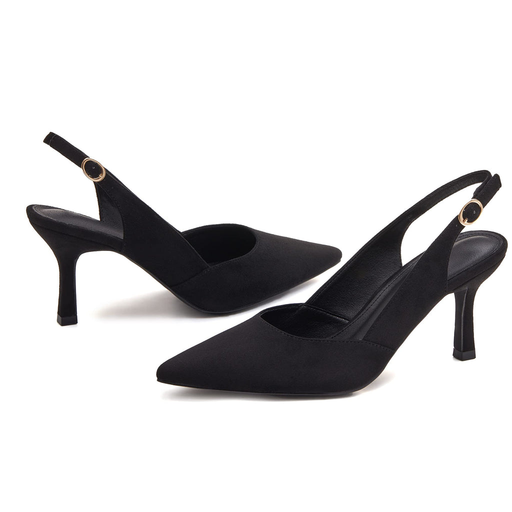 Women's Kitten Heels Pumps Pointed Closed Toe Suede Wedding Party Dress Slingback Pump Shoes