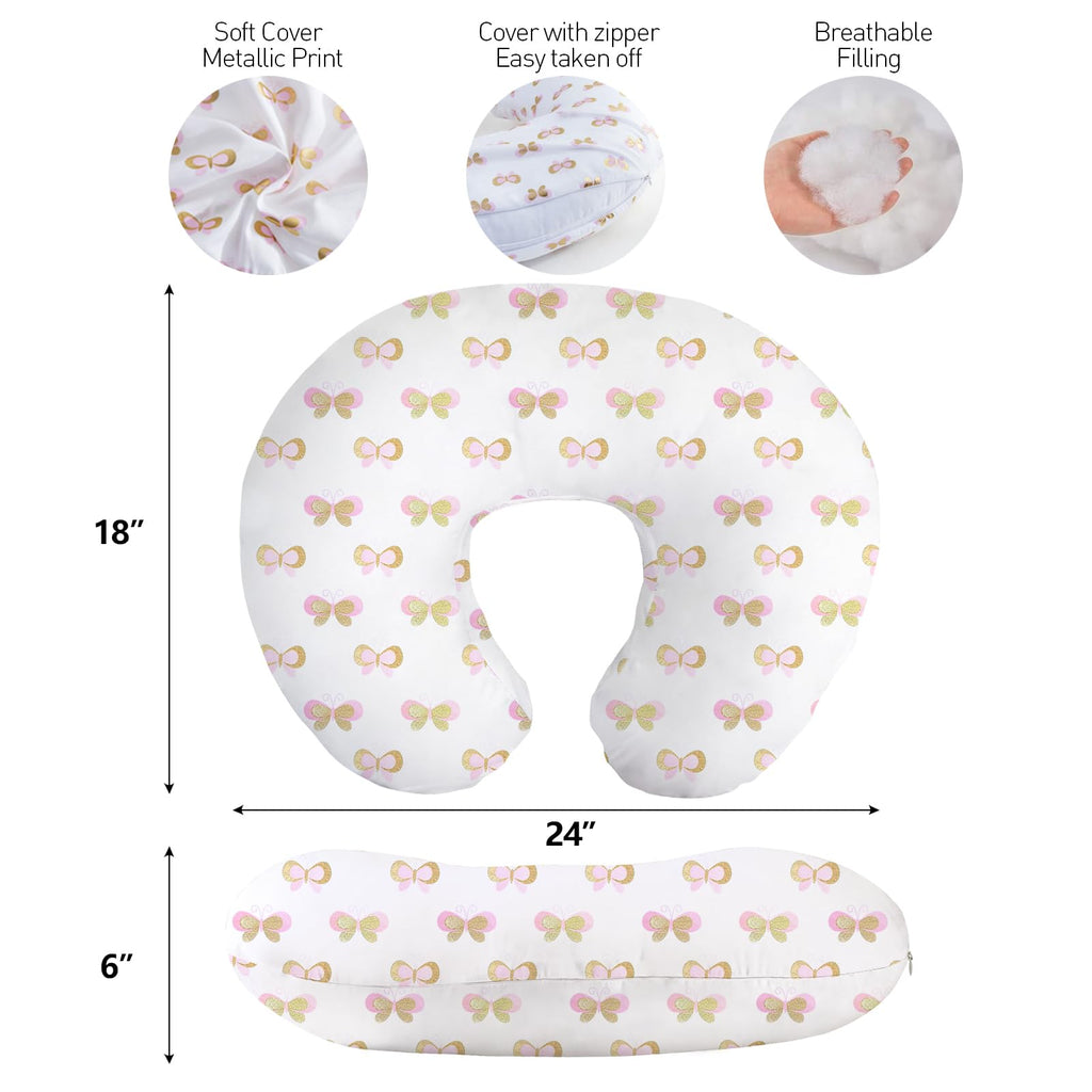 Little Grape Land Nursing Pillow, Breastfeeding Pillows for Mom with Removable Cover and Breathable Filling, Feeding Support Pillow for 0-16 Months, Multifunctional Support Cushion, Butterfly