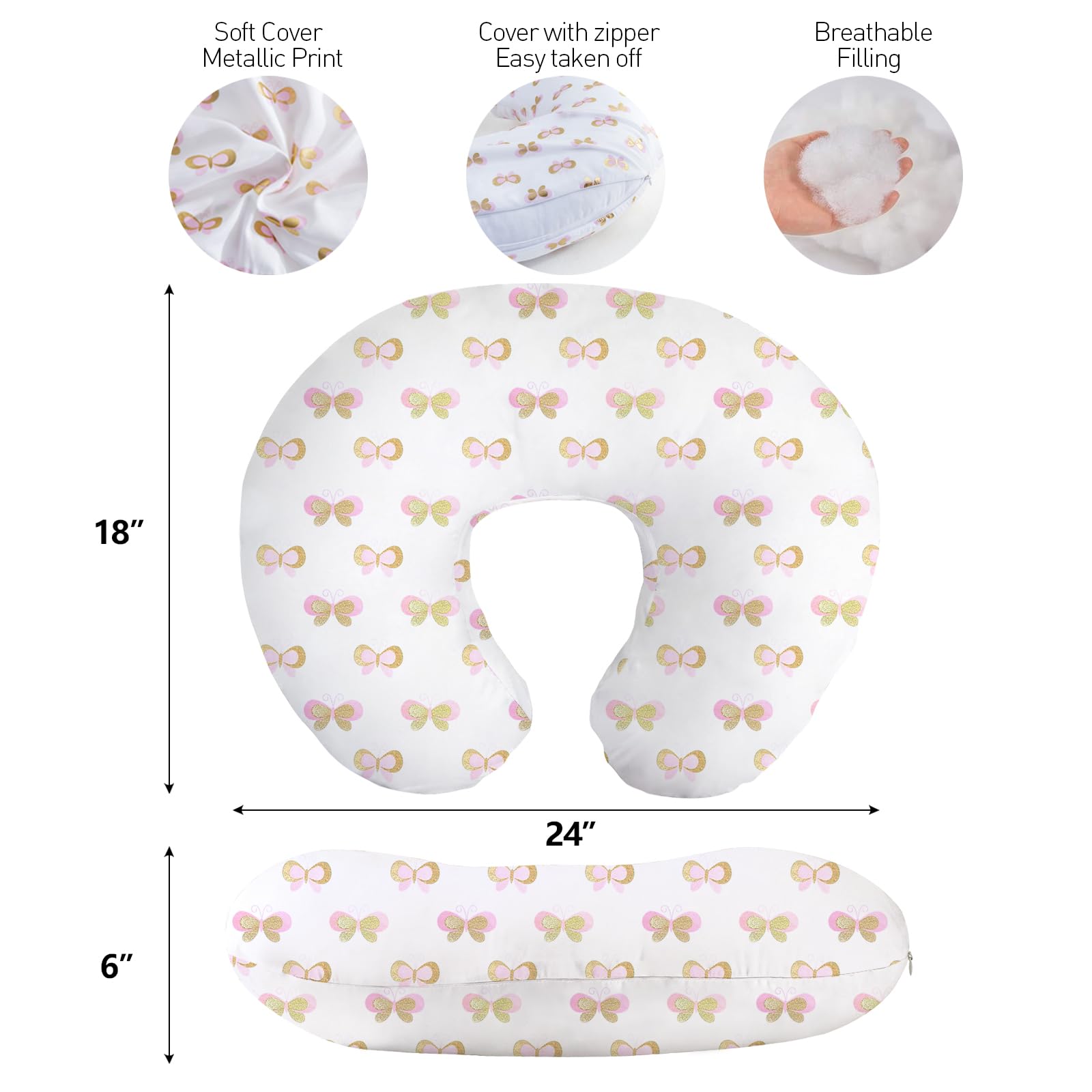 Little Grape Land Nursing Pillow, Breastfeeding Pillows for Mom with Removable Cover and Breathable Filling, Feeding Support Pillow for 0-16 Months, Multifunctional Support Cushion, Butterfly