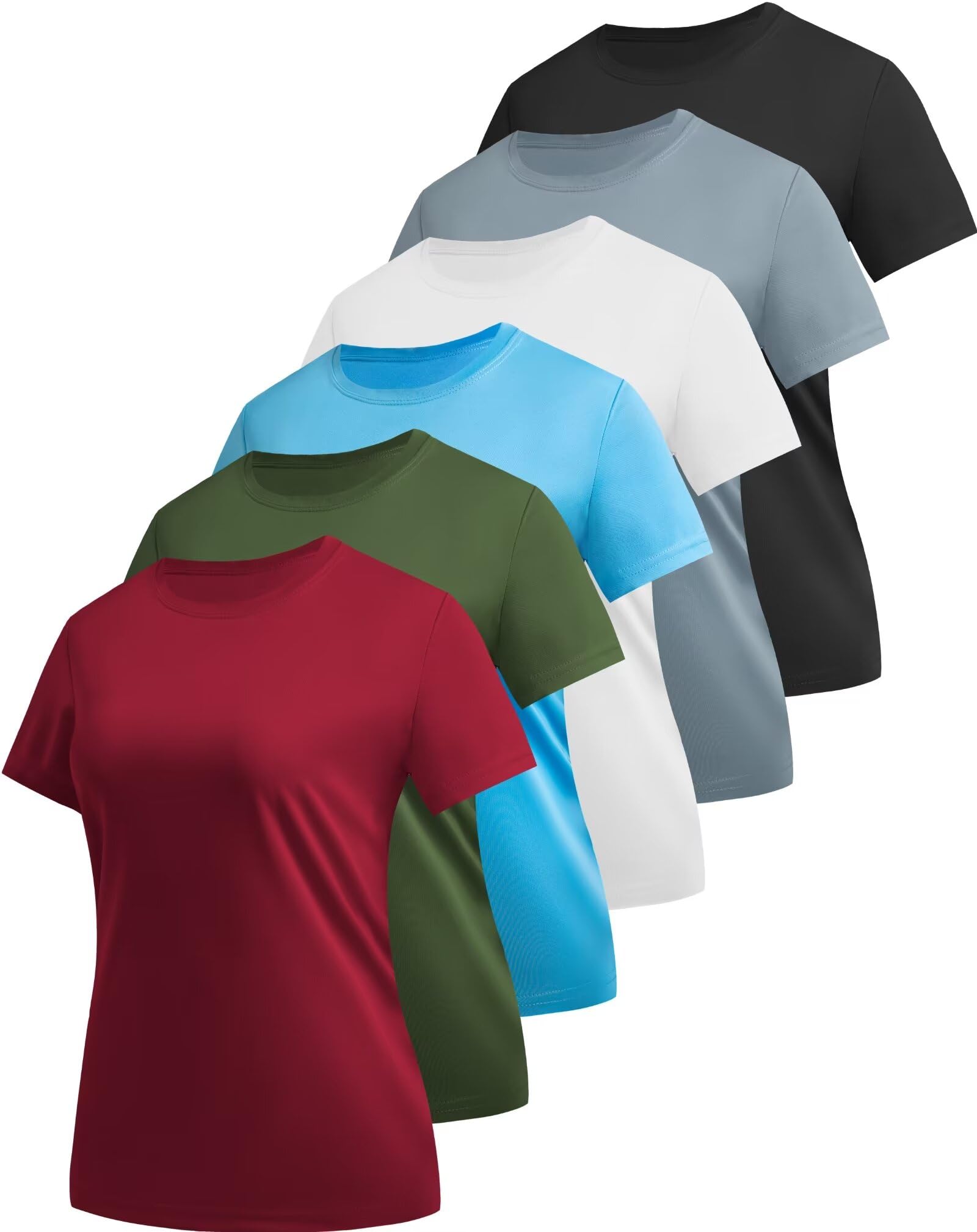 NebuKinex 6 Pack Workout Tops for Women Short Sleeve UPF Sun Protection Athletic T Shirts Quick Dry Tennis Yoga Running Crew Neck Tee-L