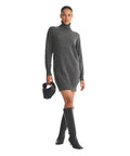 Naadam Womens Cashmere Turtleneck Mini Dress, Granite, M