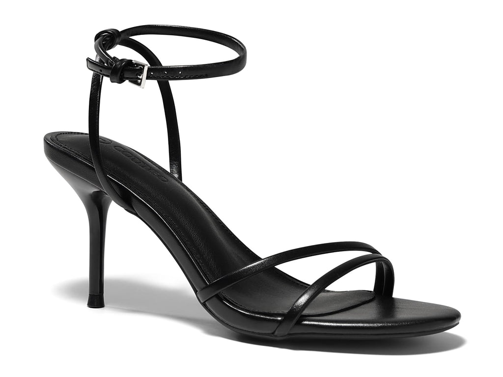 Coutgo Womens Strappy High Heels Open Almond Toe Dress Shoes Ankle Strap Summer Heeled Sandals, Black, size 9.5