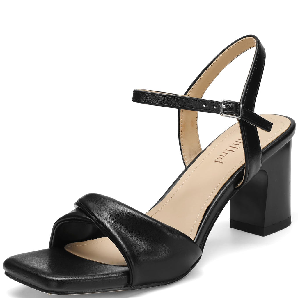 AIUNIIND Block Heels Sandals for Women Square Open Toe Comfort Short Heel Dressy Summer Prom Wedding Party Dress Sandals Shoes Black Size 9