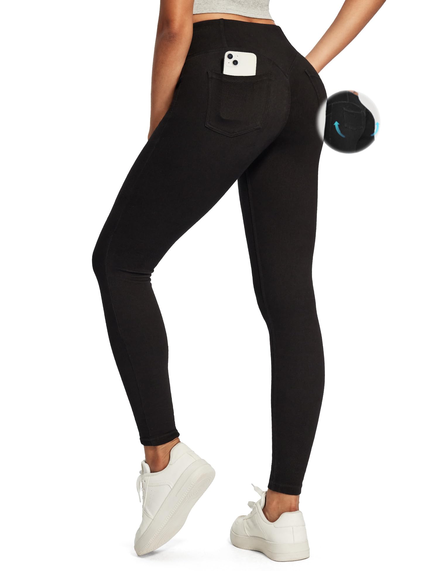 IUGA Butt Lifting Jeans for Women Stretchy High Waisted Skinny Women Jeans Trendy Jeggings Tummy Control with Pockets Black