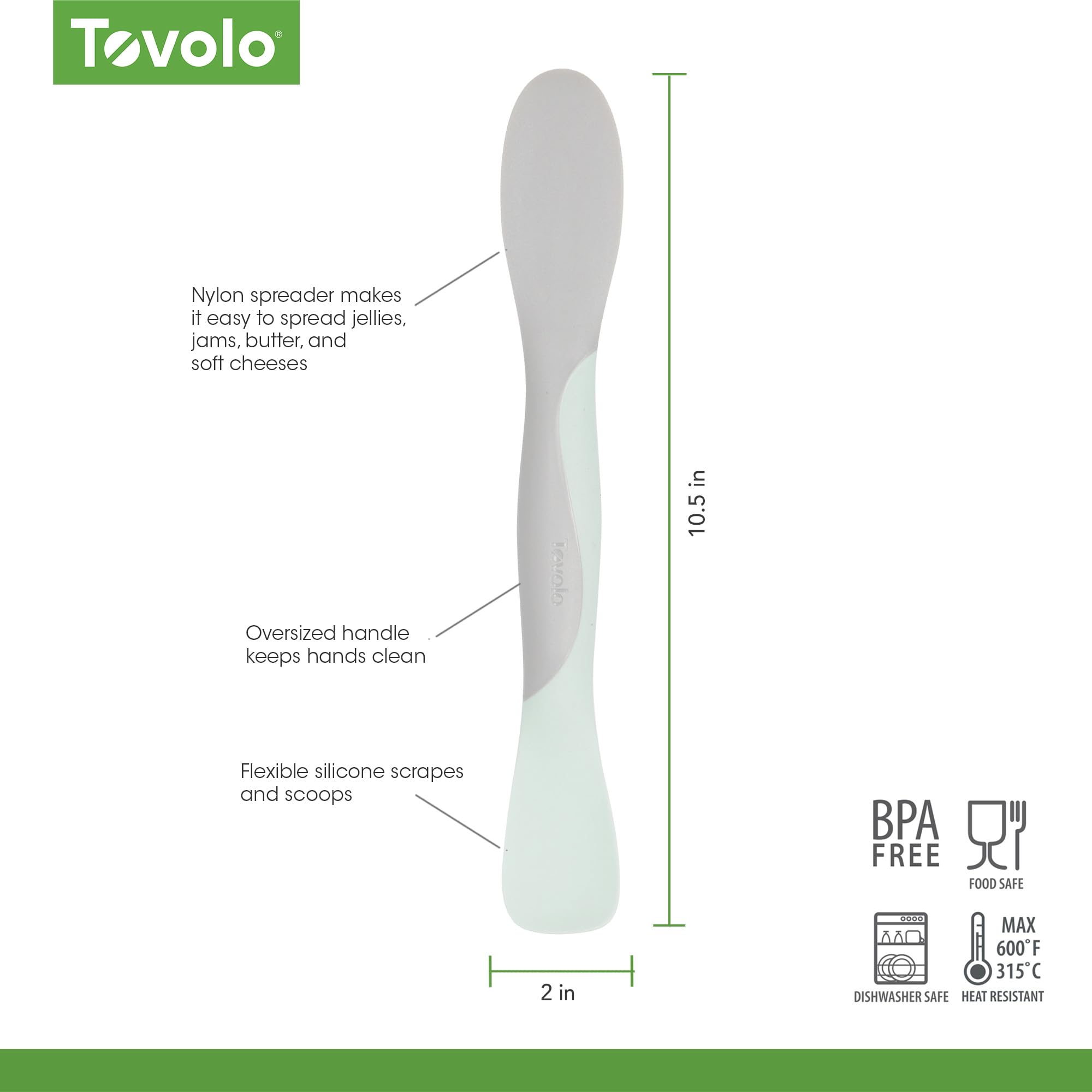 Tovolo Scoop and Spread Large Dual End Silicone Sandwich Spreader Tool with Nylon Handle, BPA Free Dishwasher Safe Silicone and Nylon Tool for Spreading and Scooping, Blue Haze and Oyster Gray