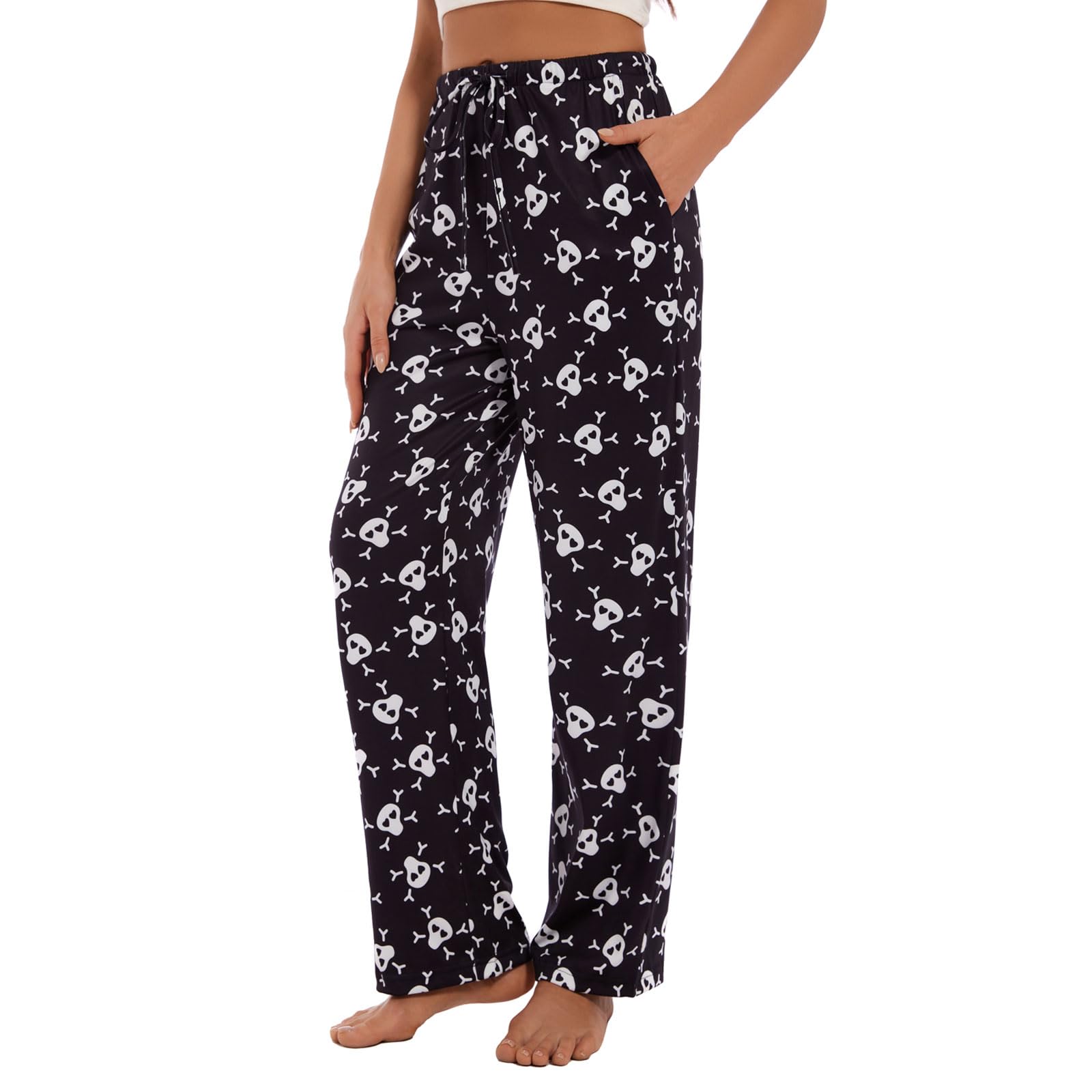 Devirld Women's Lounge Pants, Straight-Leg Loose Pajama Pants for Women Flowy Wide Leg Palazzo Trousers with Pockets