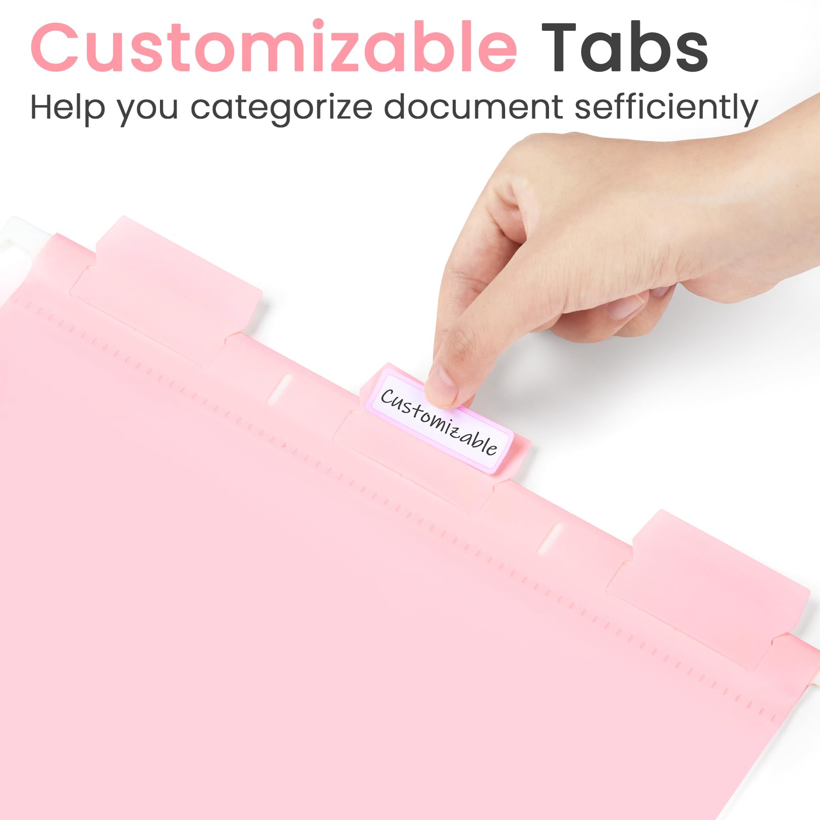 Sooez Tear-Resistant Plastic Hanging File Folders Letter Size, 25 Count File Organizer Suitable for File Cabinet Filing Cabinets, 1/5-cut Adjustable Tabs for Office, School, Pastels Colors, Pink