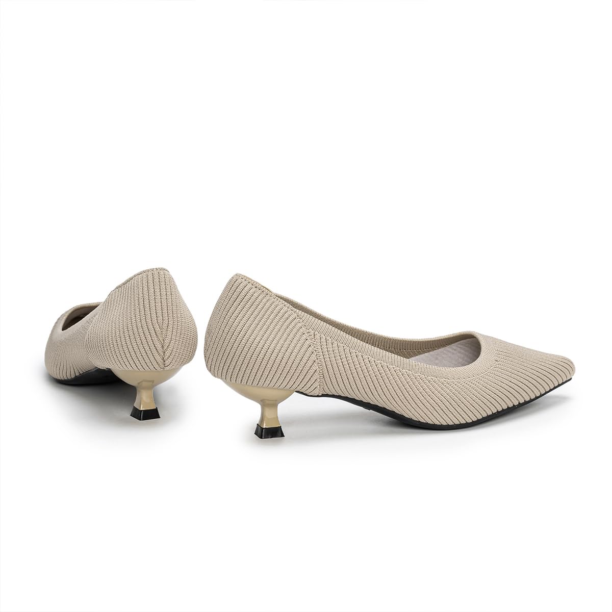AHZEHRSE Women's Pointed Toe Dress Shoes for Women Knit Kitten Heel Shoes Prom Wedding Party Office Work Formal Pumps Heels Apricot