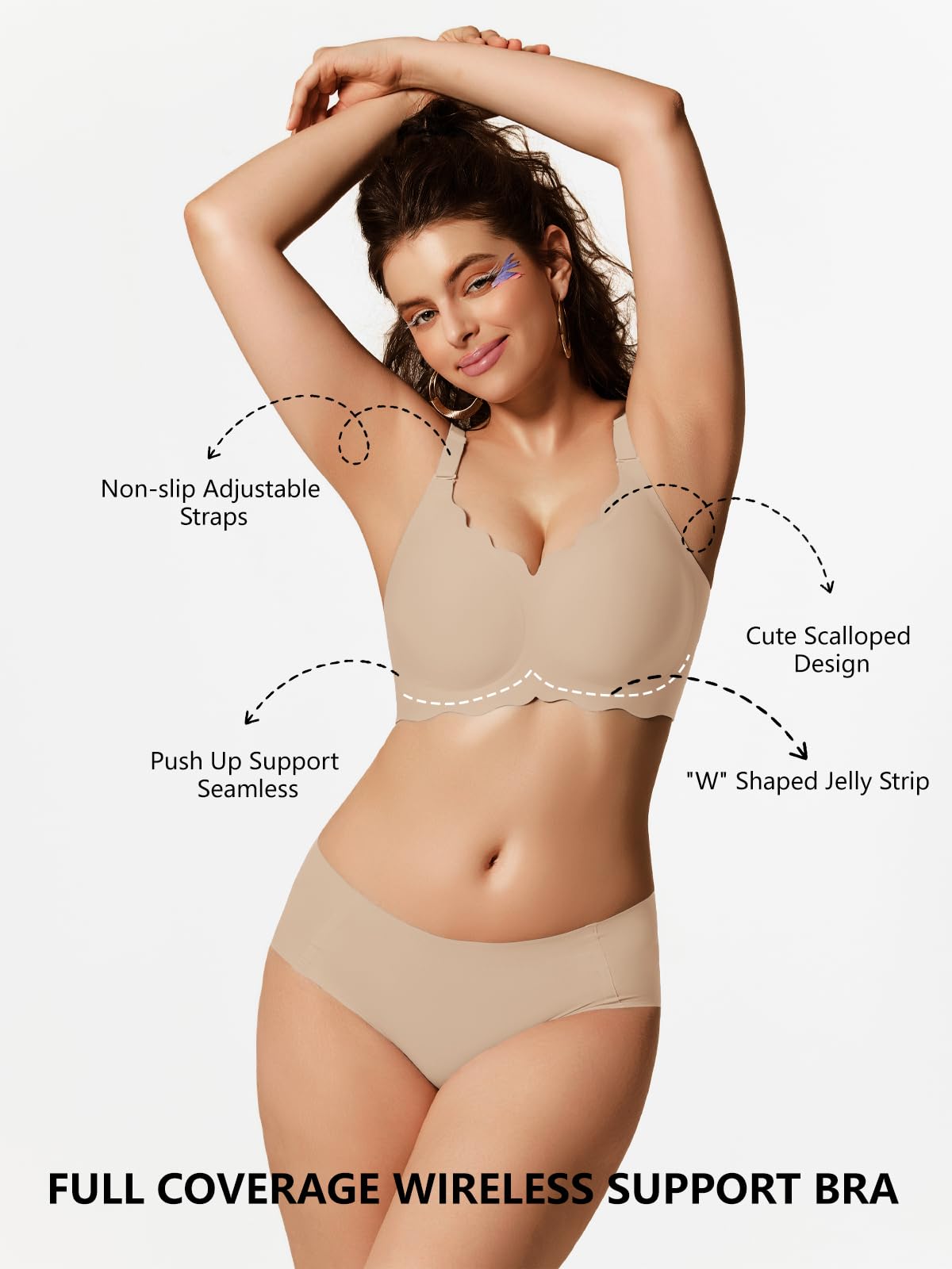 COCOMARTS Jelly Bras for Women No Underwire Scalloped Push Up Wireless Bralettes Seamless Soft Comfort Everyday Tshirt Bra Nude X-Large