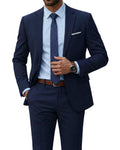 YND Men's 2 Piece Suit with Tie, One Button Slim Fit Solid Jacket and Pants Set, Suits for Men Prom Party Wedding & Business, Deep Blue