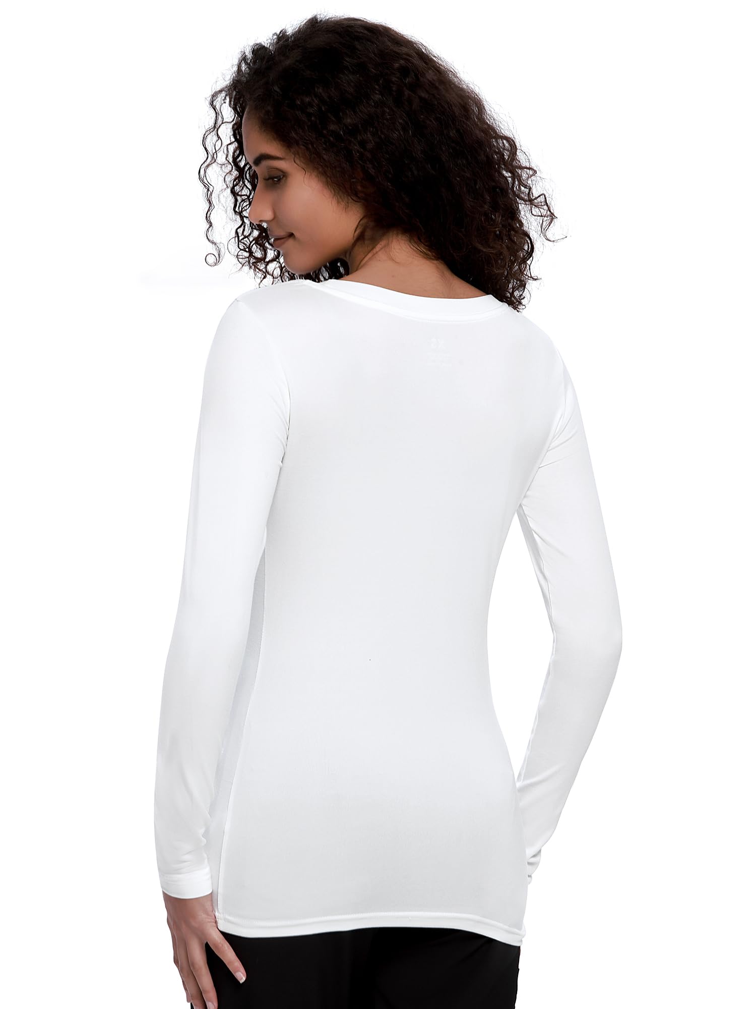 COZYFIT Underscrub Long Sleeve Women - Scrubs Undershirts for Nurse with Soft Fabric, Crew Neck Tee, White, L