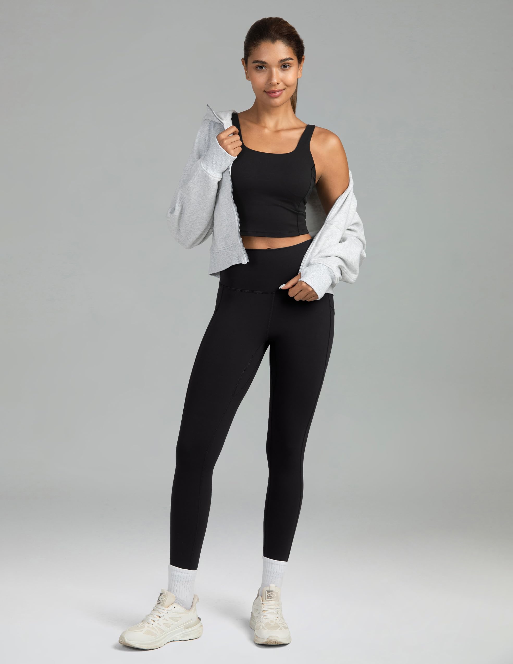 Colorfulkoala Women's High Waisted Tummy Control Workout Leggings 7/8 Length Yoga Pants with Pockets (L, Black)