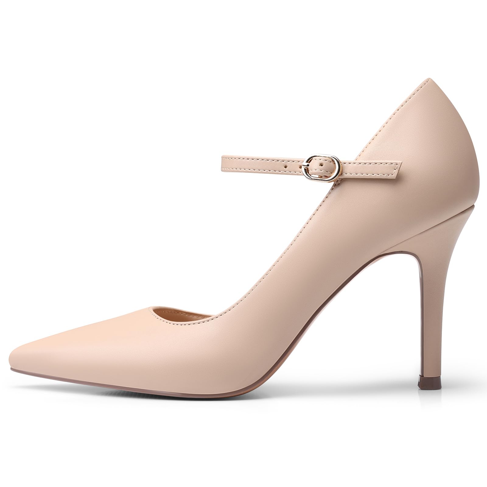 CELLENZ Women High Heels Pumps: Closed Toe Stiletto Heel - Dressy Dress Casual Shoes - Nude Formal Graduation Office Pump Shoe Size 8.5