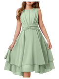 Verdusa Girl's Flower Summer Dresses Sundress Twist Ruched Ruffle Layered Flowy Birthday Wedding Guest Dress Green 10 Years