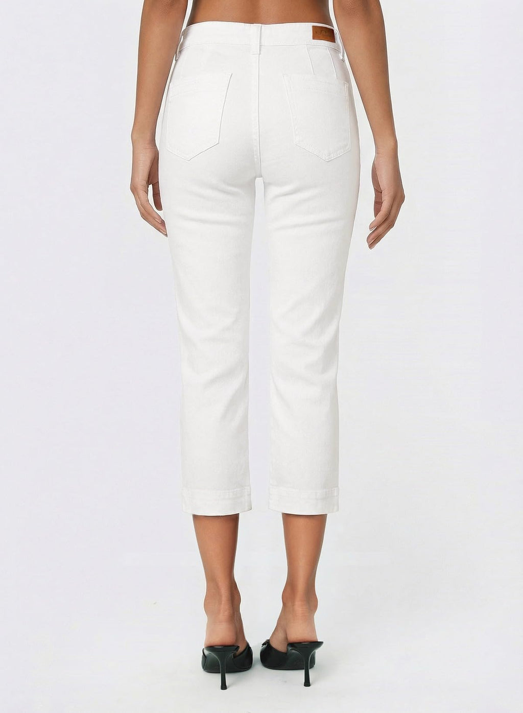 Sidefeel Capri Pants for Women High Waisted Stretchy Cropped Jeans Summer Trendy Casual Skinny Jeans with Welt Pockets Cream White Size 12