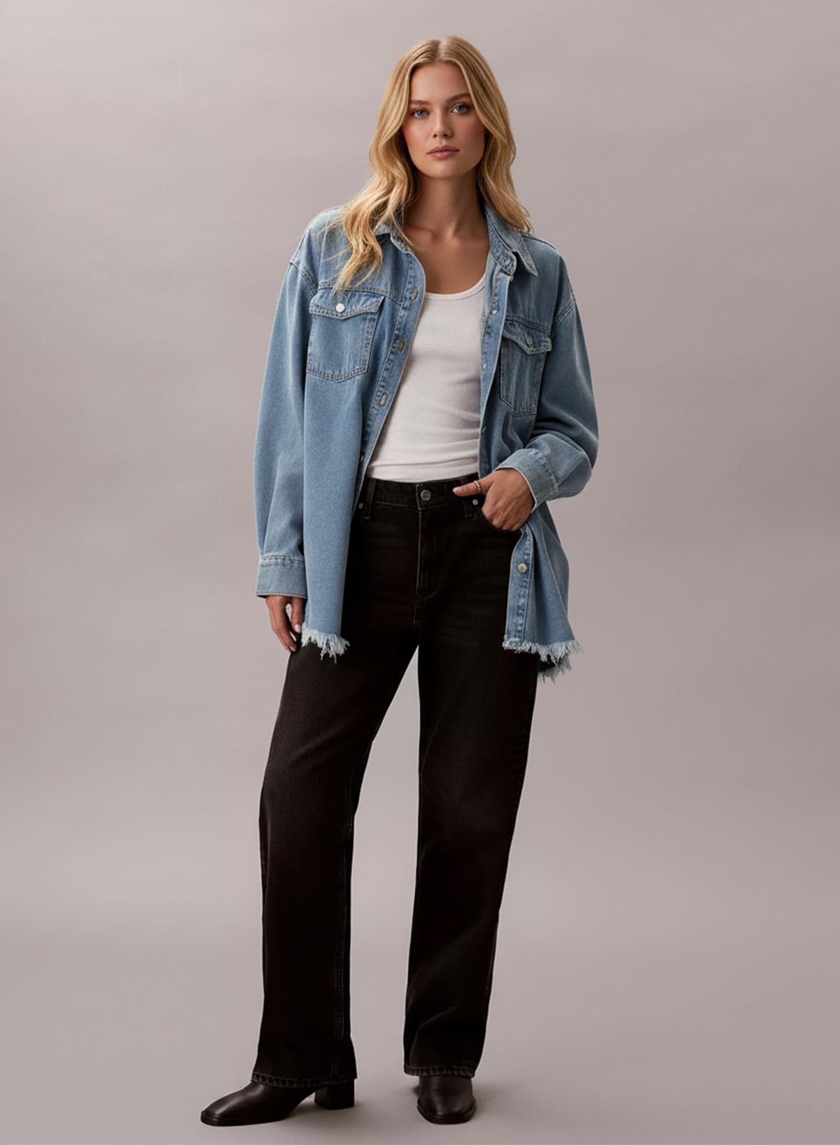 Dokotoo Womens Washed Boyfriend Oversized Lapel Button Up Long Sleeve Denim Trucker Jacket Distressed Ripped Denim Jackets Fashion Distressed Jean Jacket for Women Sky Blue S
