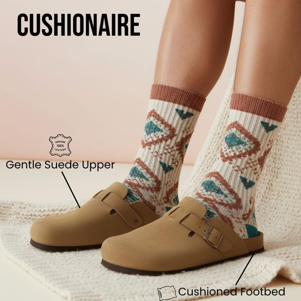 CUSHIONAIRE Haze Genuine Suede Leather Mens Clogs - Comfortable Slip On Potato Shoes for Men with Adjustable Buckle, BROWN 10
