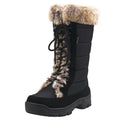 AUSLAND Women's Black Winter Snow Boots Twin Peaks Fur Cuff Mid-Calf Waterproof Lace Up Boots E7623 8US/39EU
