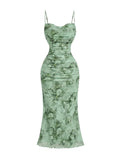 GORGLITTER Women's Floral Spring Summer Wedding Guest Dress Bridal Shower Cocktail Tea Party Beach Midi Sun Dress 2026 Green Small