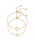 PAVOI 14K Yellow Gold Plated Matching Heart Charms Solitaire Bracelet Set for Women | Adjustable Valentines Day Love Friendship Two Bracelet Pack