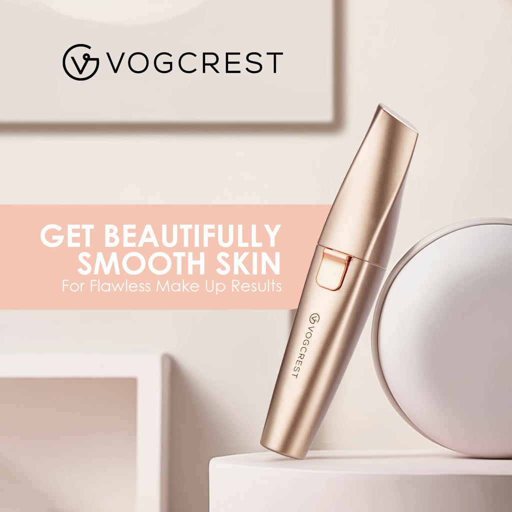 VG VOGCREST Eyebrow & Facial Trimmer: 2 in1 Rechargeable Facial Hair Removal & Eyebrow Shaver - Body Razor with Built-in LED Light (Rose Gold)