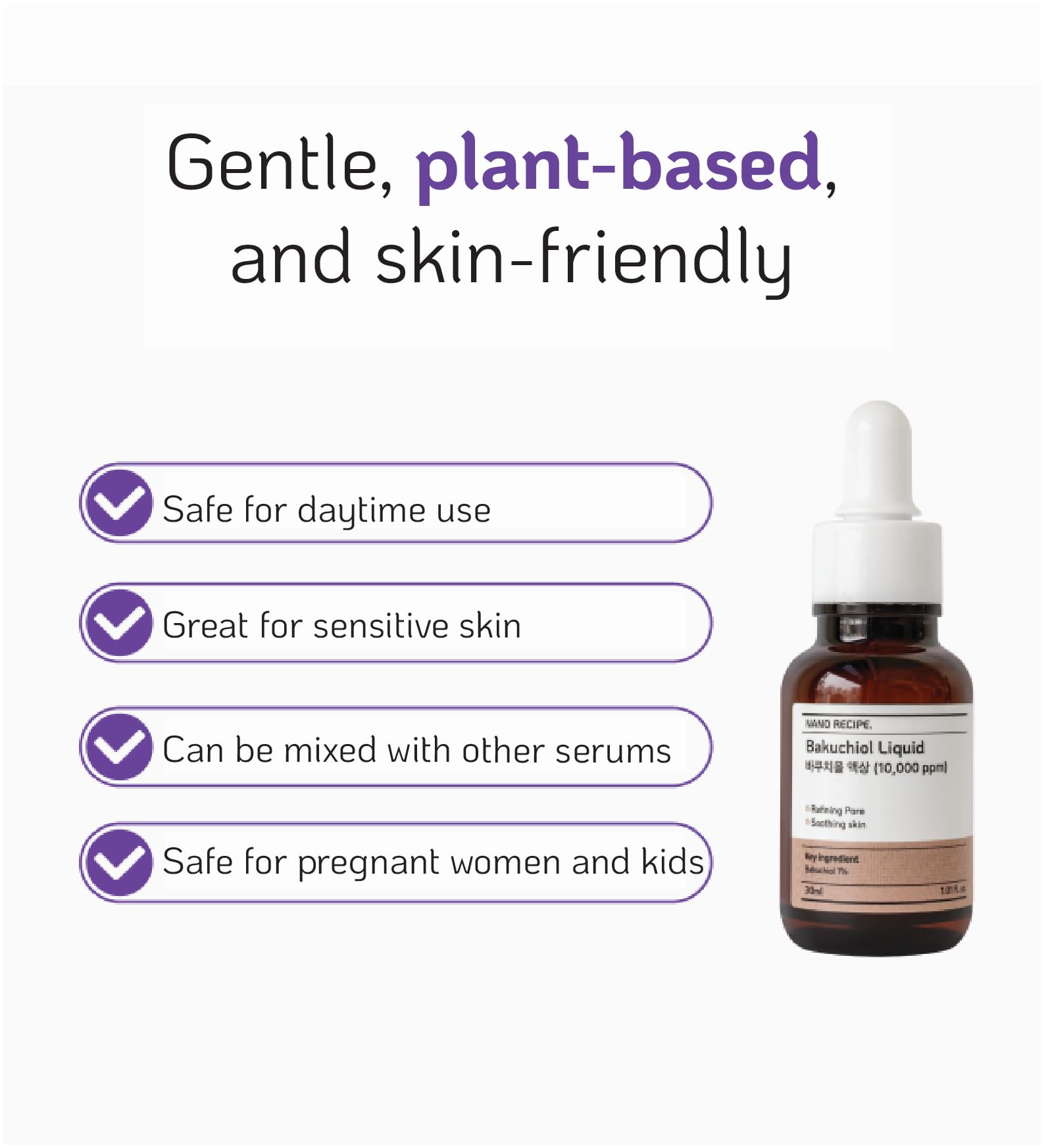 Korean Bakuchiol Concentrate Mix 2 Drops In Any Step of Your Skin Care Routine Retinol Alternative Non GMO Vegan Certificate Safe Natural Botanical Antioxidant Cold Pressed 10000ppm 30ml