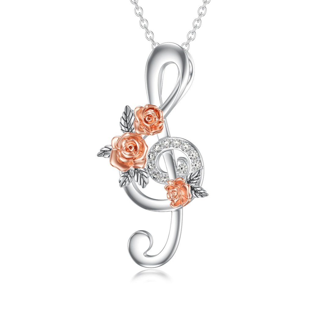 LWXIE Diamond Music Note Necklace 925 Sterling Silver Treble Clef Pendant Necklace with Lab Grown Diamonds Jewelry Gifts for Women Musician Music Lovers