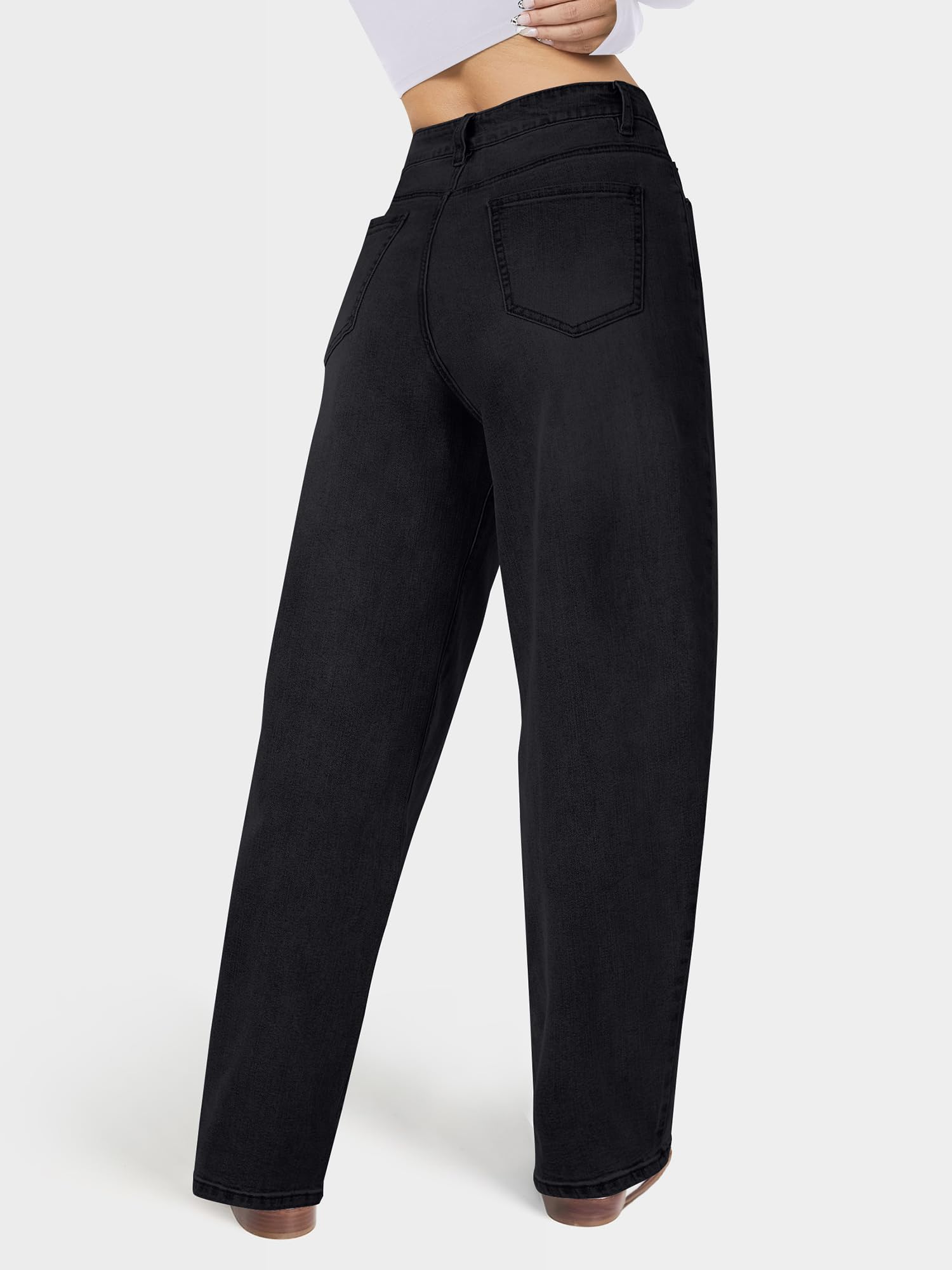 AUWUKA Barrel Jeans for Women, High Waisted Wide Straight Leg Boyfriend Microelastic Womens Mom Jeans Black