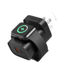 VRURC Fast Charger for iPhone, PD 20W USB C Wall Charger Dual Ports, 3-in-1 Foldable Charging Block Built in Magnetic Watch Charger Station for Apple Watch Ultra/10/9/8/7/6/5/4-Black