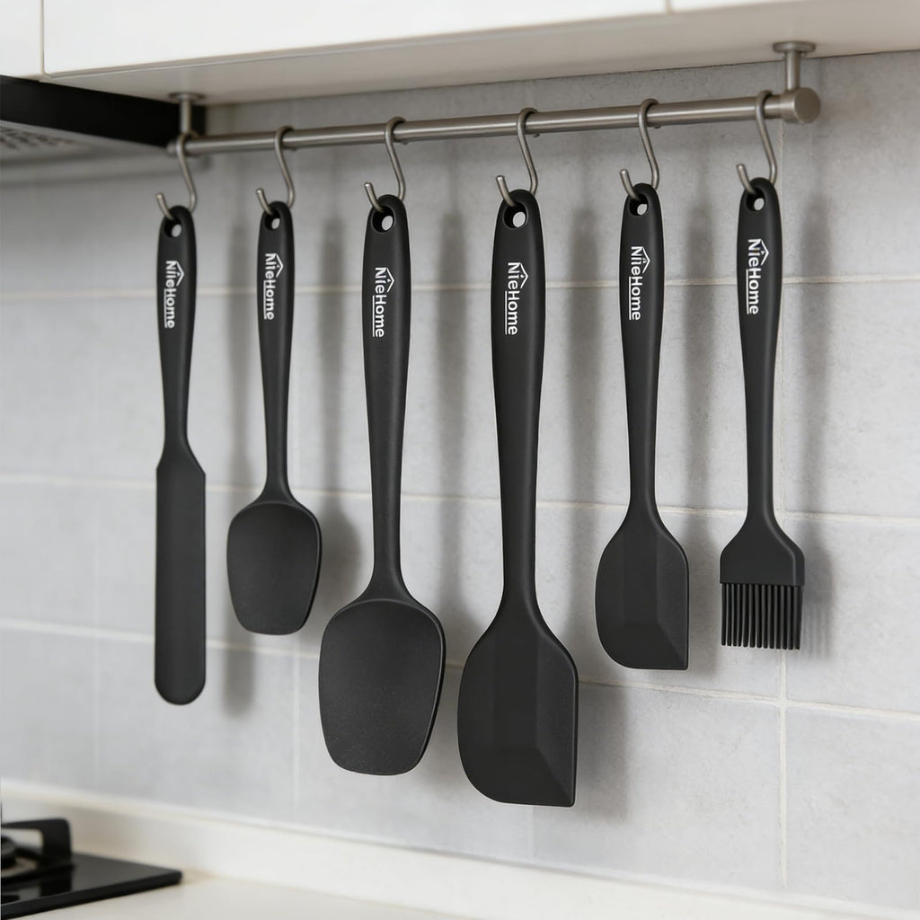 NileHome Silicone Spatula Set, 6 Pieces Food Grade Kitchen Utensils with Silicone Brush Heat Resistant BPA-free Rubber Spatula for Scraping, Baking, Cooking, Mixing