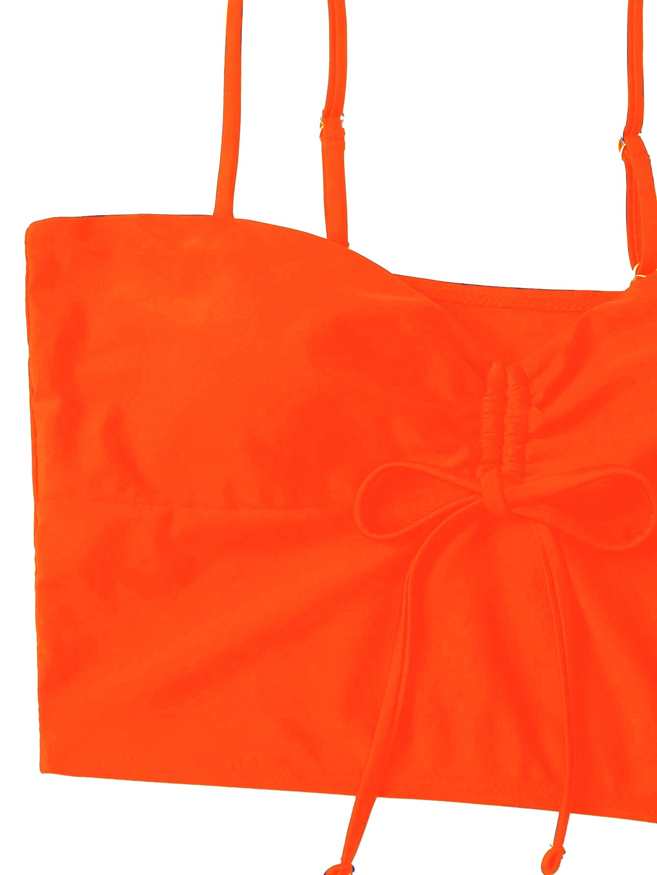 Lilosy High Waisted Tummy Control Drawstring Bikini Set String Swimsuit Cami Top and Tie Side Shorts 2 Piece Women Bathing Suit Orange Small