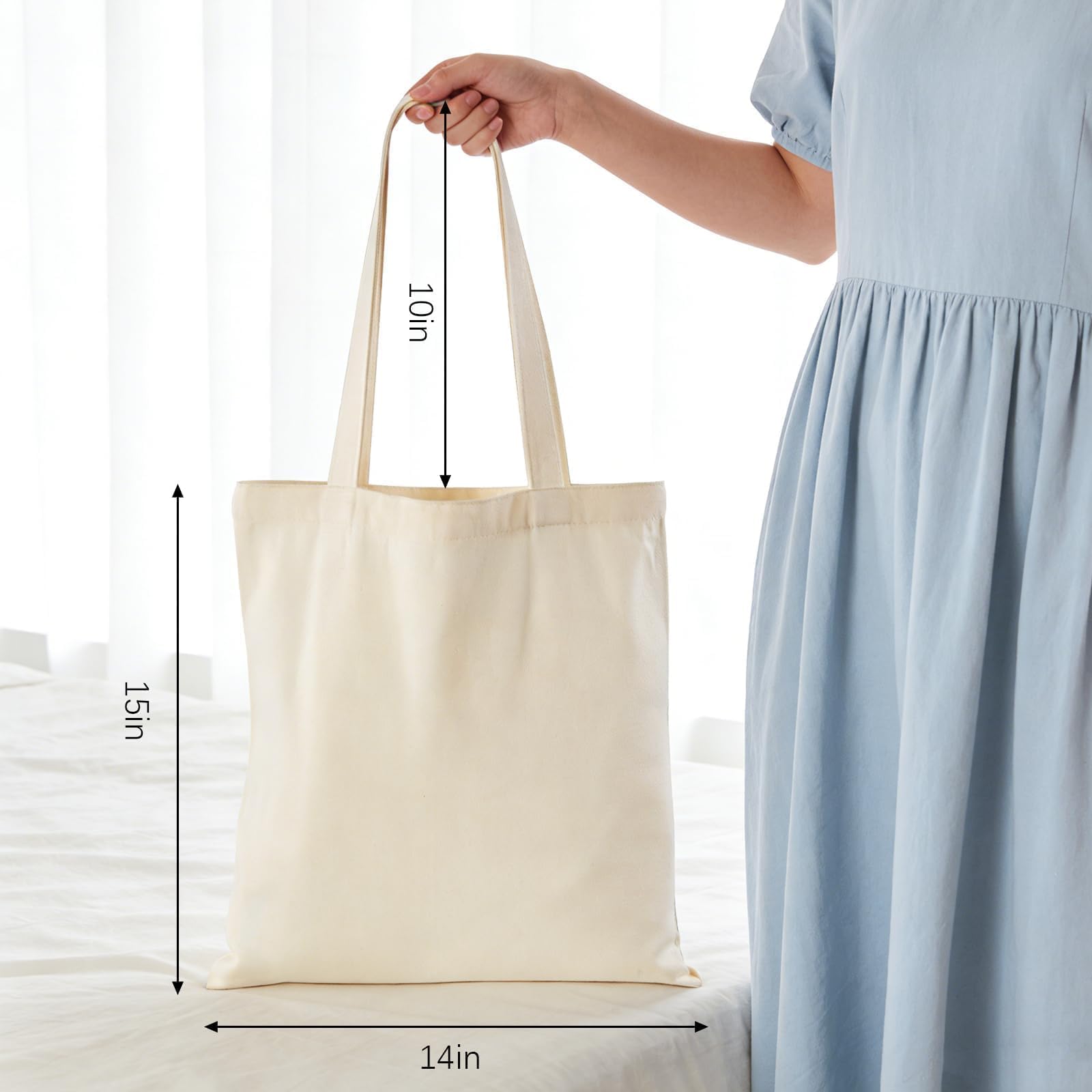 Lzerking 24 Pack Canvas Tote Bags for Sublimation, Painting, HTV - 10oz Non-Shrink Thick Fabric, 14x15 Inch Blank Tote Bags Bulk for DIY & Custom Gifts