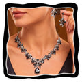 Brishow Jewelry Sets for Women Black Rhinestone Necklace Earrings Set Silver Leaf Costume Jewelry for Prom Formal Events