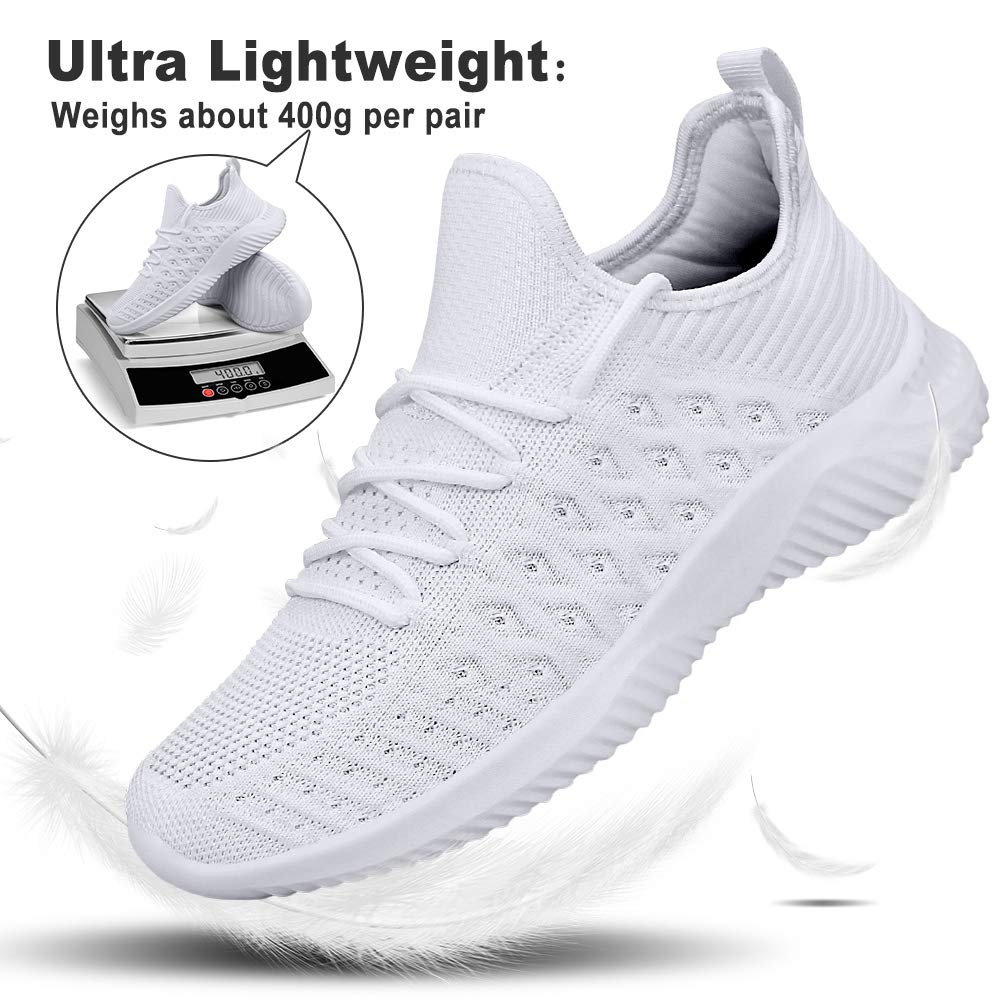 Feethit Mens Slip On Walking Shoes Lightweight Breathable Non Slip Running Shoes Comfortable Fashion Sneakers for Men White Size 9