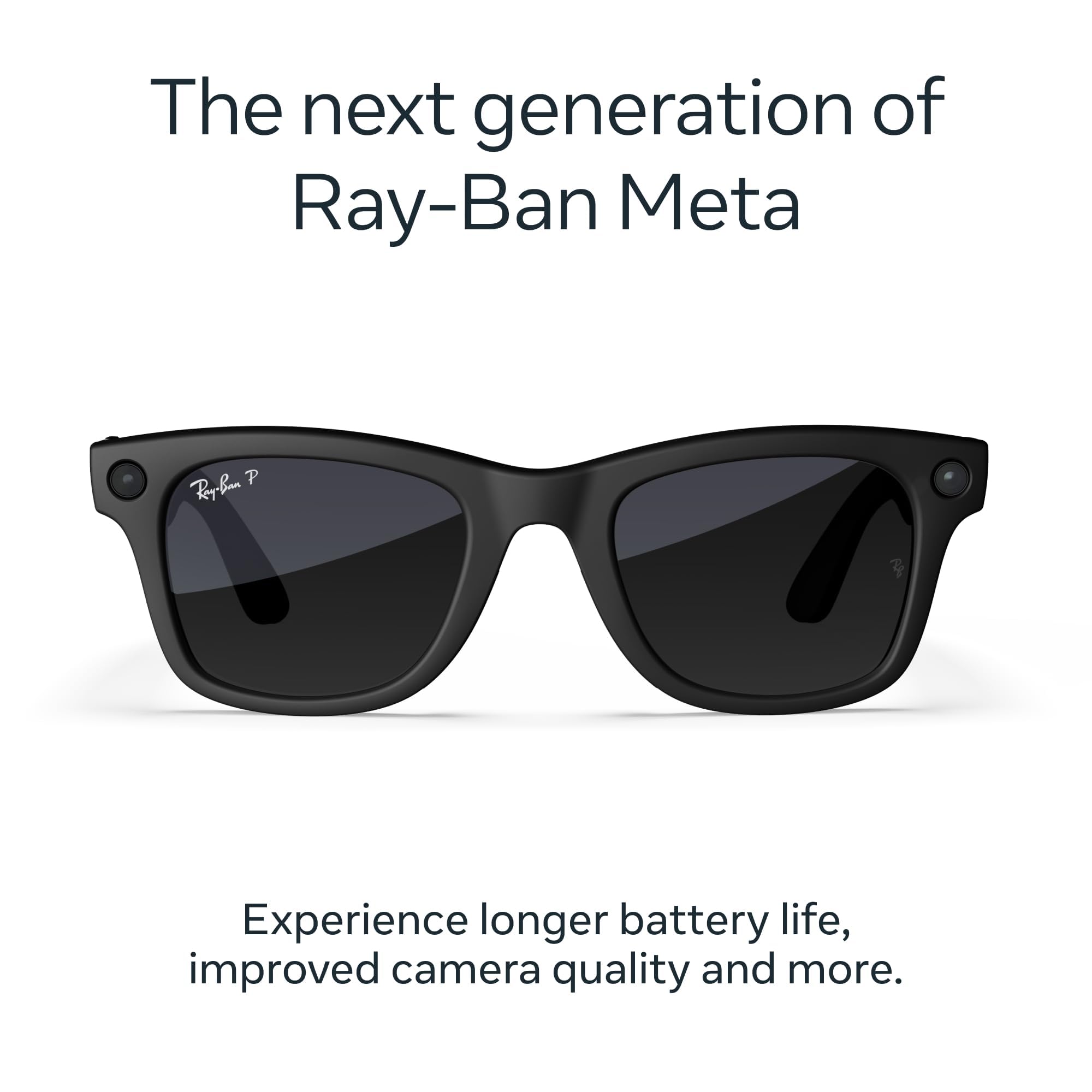 Ray-Ban Meta (Gen 2), Wayfarer, Matte Black | Smart AI Glasses for Men, Women — 2X Battery Life — 3K HD Resolution — 12 MP Ultra-Wide Camera, Audio, Video — Polarized Gradient Graphite Lenses