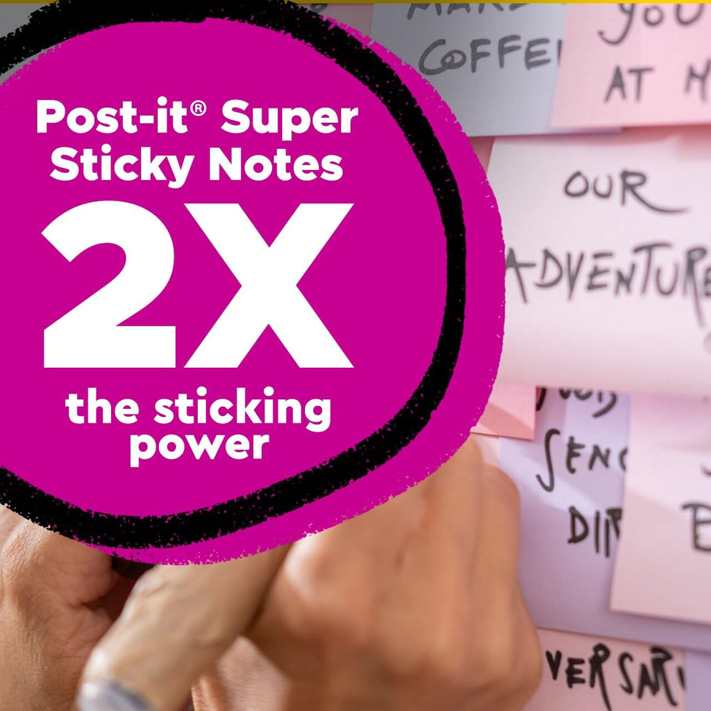 Post-it 100% Recycled Paper Super Sticky Notes, 3 in. x 3 in., 5 Pads, 70 Sheets per Pad, Wanderlust Pastels, New Year Organization or Second Semester School Supplies
