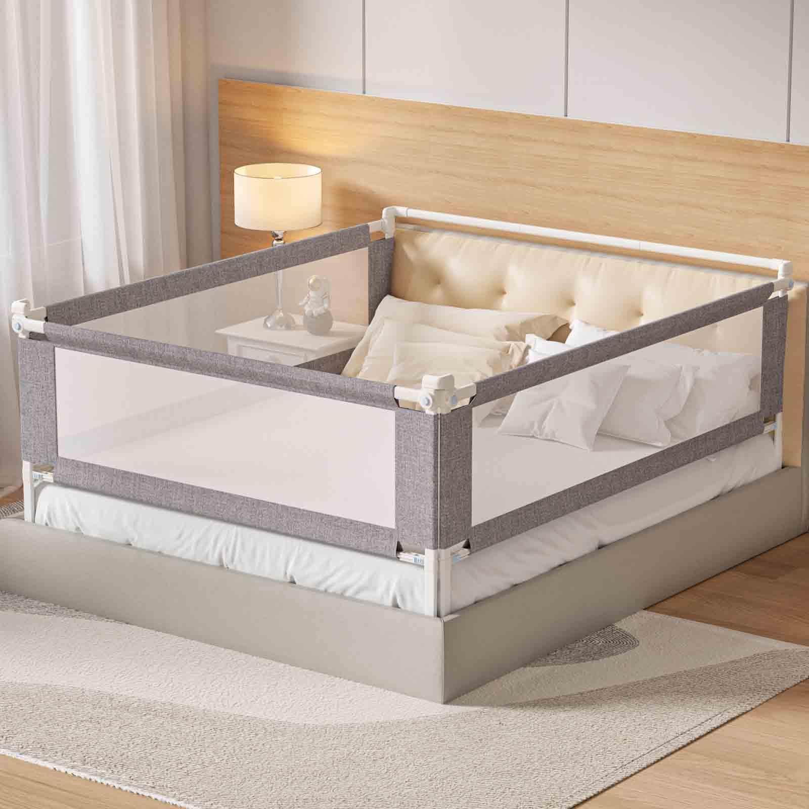 PurePapoose 3-Piece King Size Bed Rail for Toddlers - Height Adjustable Baby Bed Rail Guard with Headboard Rod,Safety Bed Rails for King Size Bed with Child Lock(78.74x78.74x74.8 Inch)
